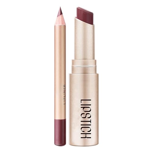 Juego de pintalabios y delineador de labios 2 en 1 para mujer, juego de delineador de labios duradero, lápiz labial con juego de delineador de labios, kits de maquillaje Tkc332 (A, 4,7 x 12 cm)