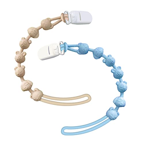 Image of BABYSUN Pacifier Clip for Boys Baby Girls 2 in 1 Silicone Pacifier Holder Clips and Teething Binky Clips with One Piece Design, Gift for Baby Shower, Birthday and Christmas