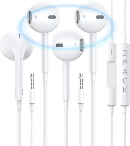 Ke Moxiey 2 Pack Wired Headphones for iPhone Earbuds with 3.5mm Plug Earphones Built-in Microphone & Volume Control Compatible with iPhone,ipad,Android,Computer,MP3/4 and Other 3.5mm Audio Devices