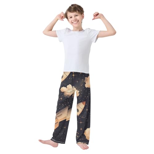 ZZXXB Galaxy Rocket Cloud Boys Long Pants Soft Trousers Elastic Waist Kids Lounge Bottoms with Pockets S-XL3