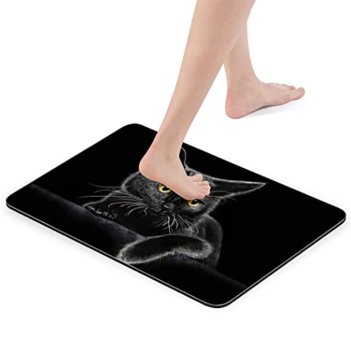 Zomer Badematte Badteppich rutschfest waschbar 42x60 cm Badezimmerteppich mit Schwarze Katze Motiv