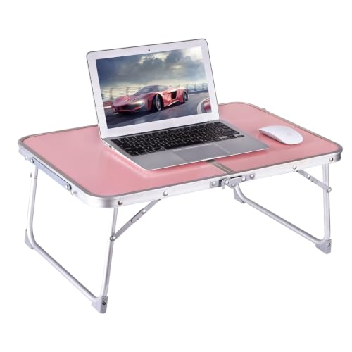 Image of Foldable Laptop Desk, Portable Bed Table with Hidden Storage, Pink