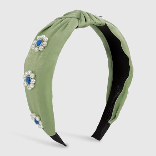 Bandeau à fleurs en perles anti-glisse avec nœud à pression pour cheveux volumineux