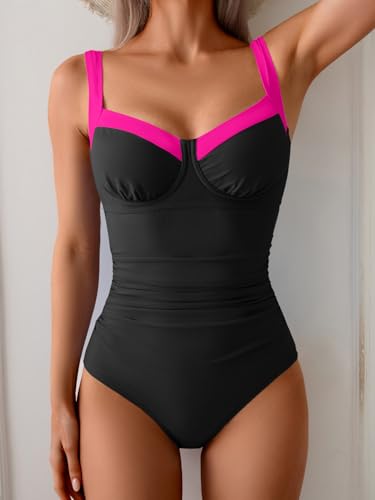 Image of B2prity Women's One Piece Swimsuits Tummy Control Bathing Suits Push Up Swim Suit Color Block Swimwear