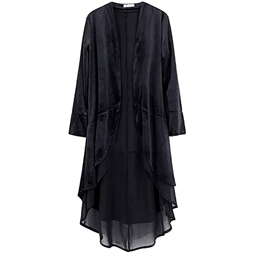 Image of Women's Vintage Velvet Maxi Duster Cardigan Open Front Trench Coat Velvet Duster Cardigan Draped Open Front Trench Coat Fancy Dress
