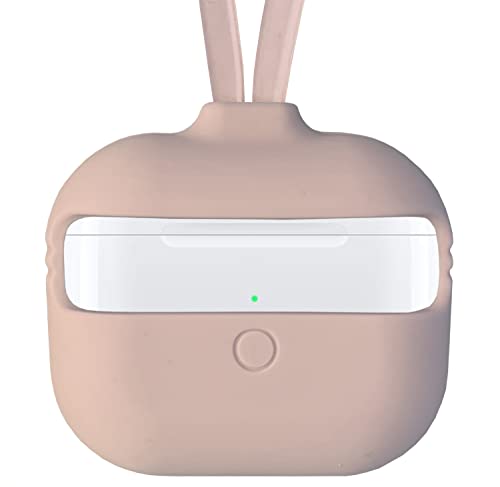 Funda de Silicona Compatible con AirPods 3 Carcasa antigolpes Flexible para Proteger los Auriculares con Colgante para Llevar colgada (Rosa Nude) Cover