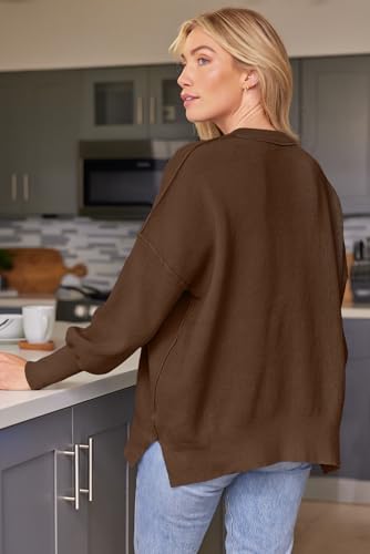Image of LILLUSORY Women's Oversized Batwing Sweaters 2026 Fall Outfits Trendy Crewneck Knit Side Slit Fashion Pullover Tops