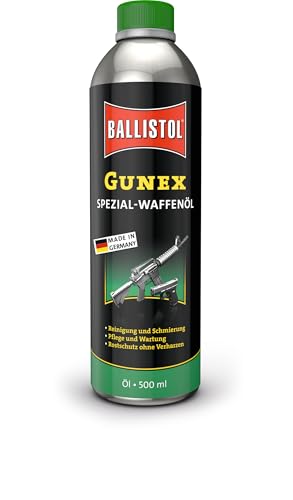BALLISTOL 22050 GUNEX Waffenöl 500ml Flasche – Temperaturbeständiges Waffen-Pflege-Öl – Reinigung, Wartung, Rostschutz