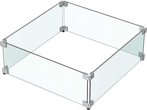 MESIDA 45 x 45 x 15 cm Feuerstelle, Glas-Windschutz, gehärtetes Glas, Feuerstelle, Tischschild, dick und stabil, mit Harter Aluminium-Eckhalterung und Gummifüßen