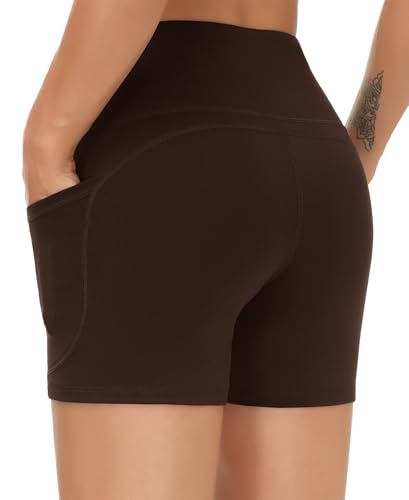 Image of THE GYM PEOPLE High Waist Yoga Shorts for Women's Tummy Control Fitness Athletic Workout Running Shorts with Deep Pockets