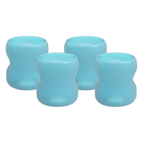 Image of Dr. Brown’s Natural Flow® Options+™ Glass Baby Bottle Sleeves, 100% Silicone, 5 oz, Wide-Neck, Blue (Pack of 4)