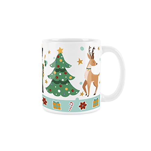 Purely Home Nutcracker & Reindeer Mug Green Design - White Christmas Festive Coffee/Tea Gift 11oz, Green,white