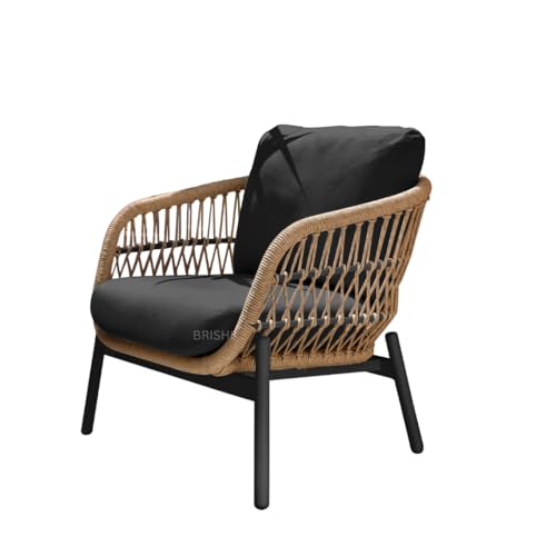 Image of BRISHI Outdoor 4 Seater Sofa Set | Balcony Sofa | Patio Furniture Sets | Conversation Sets | Braid & Rope Garden 4 Seater Sofa Set with Center Table (Tan & Black)