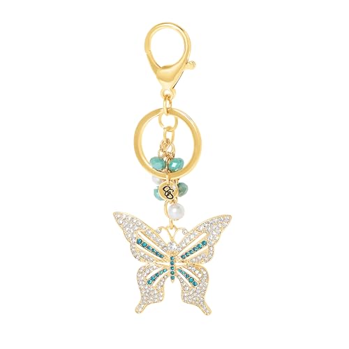 Jessica Simpson Pave Crystal Butterfly Keychain, Gold-Tone Keychain with Butterfly Charm, Purse and Bag Charms