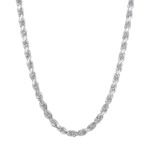 14k Real White Gold Solid 2mm Diamond Cut Rope Chain