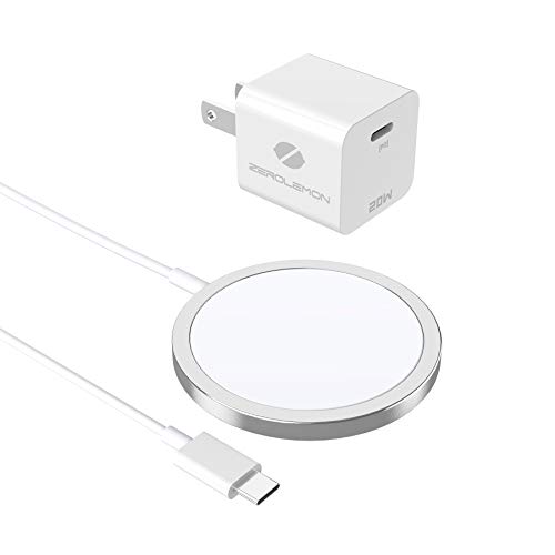 ZEROLEMON Magnetic Wireless Charger, Compatible with Mag-Safe Charger, Fast Wireless Charging Pad with Mini 20W USB C PD Fast Charger for iPhone 13 Pro/ 12 Mini/ 12 Pro Max/AirPods Pro - Silver/White