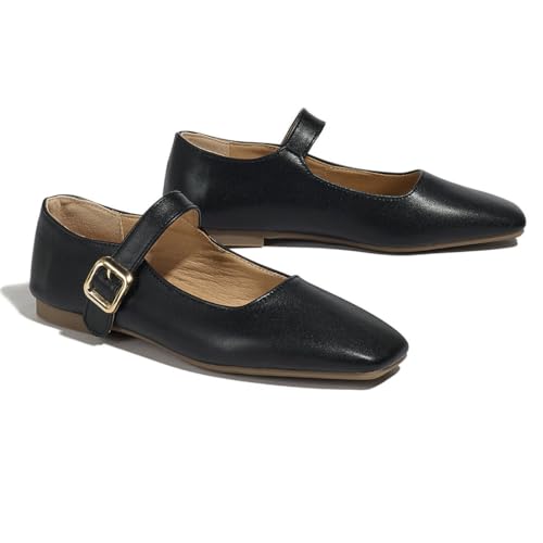 Betastella Womens Mary Jane Square Toe Ballet Flats Ankle Strap Low Heel Pumps Dress Shoes3