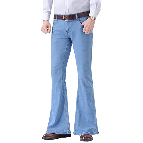 HAORUN Men Stretch Bell Bottom Jeans Slim Fit Low Rise Retro Flared Denim Pants