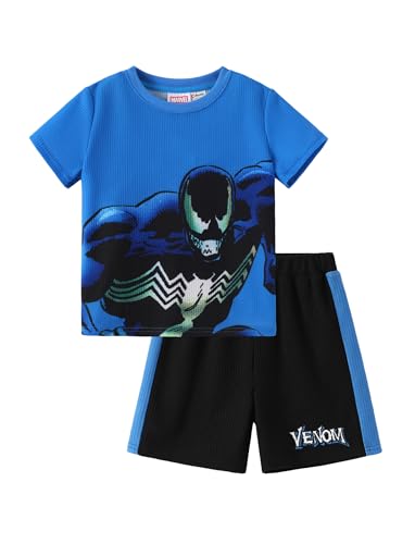 Disney Marvel Venom Boys Short Sets Child Sport Clothes Casual Summer Outfit Dark Blue T-Shirt & Trunks Set Birthday Young Boy Clothing Breathable Apparel Suit Two Pieces Outdoor Playwear 8-9 Years