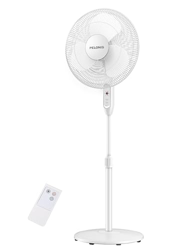 Image of PELONIS 16'' Pedestal Fan for Bedoom with Remote, Upgraded, Standing Fan with 7-Hour Timer, 90 Oscillation, 3-Speeds, Adjustable Height, Electric Cooling Fans for Living Room and Office