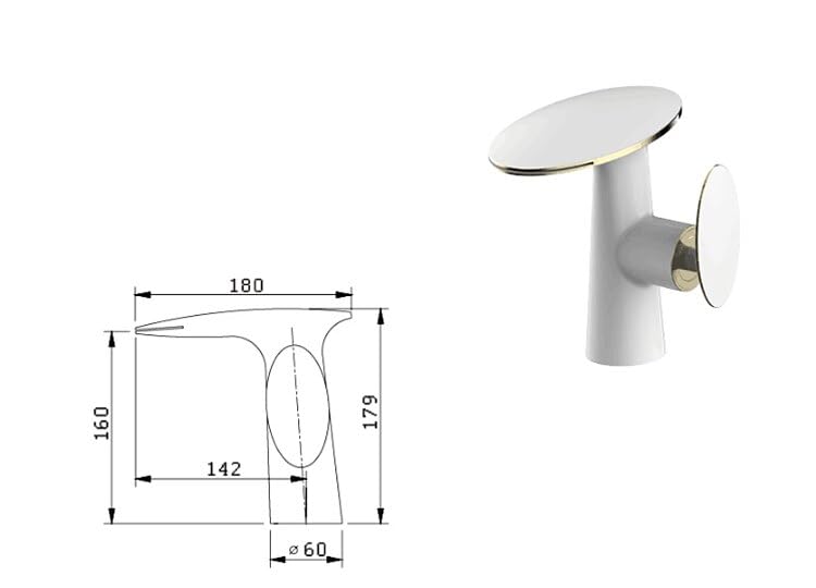 Robinet de lavabo cascade laiton anti-calcaire mitigeur blanc et chrome noir