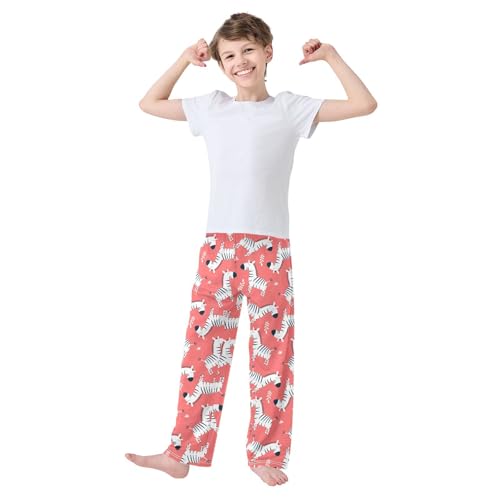 Zebra Floral Boys Long Pants Soft Trousers Elastic Waist Kids Lounge Bottoms with Pockets S-XL2