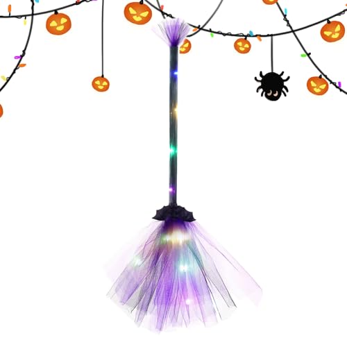 Escoba de Bruja Decoración Halloween - Escoba de Bruja Navideña con Luces LED - Accesorios Cosplay Decoración Halloween para Fiestas Niños Juego De Roles Disfraces Interior Exterior Jardín Patio