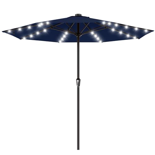 Image of AreShark 11FT Large Patio Umbrella with Solar Lights, Lighted Solar Umbrella with Crank, Outdoor Table Market Umbrellas for Garden, Deck, Backyard, Pool and Beach, Navy