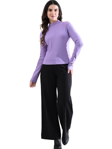 Image of High-Neck Full Sleeves Cotton Top for Women | Casual Regular Fit