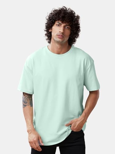 Image of crazymonk Oversized Baggy Fit Drop Shoulder Half Sleeves Round Neck Solid Pure Cotton T-Shirt for Men