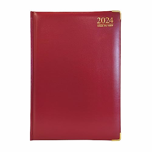 G4GADGET G4 2024 A4 Burgundy/Red Week to View Diary Hardback Cover 80GSM Paper for Business Office & Home