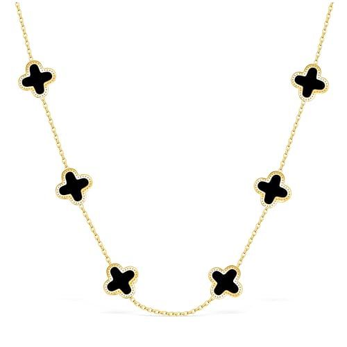 SHINYY Four Leaf Clover Choker Necklace for Women | 18K Gold Plated Lucky 4 Leaf Jewelry | Trendy Gifts for Her (Gold Black Choker)
