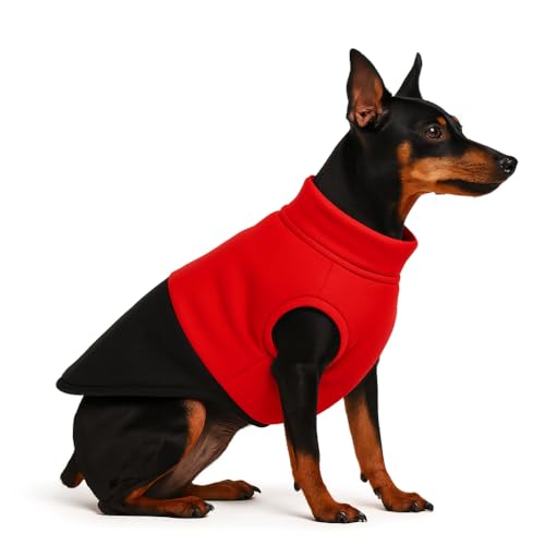 Image of The Pets Company Dog Winter Coat Jacket, Clothes, Windproof, Reversible, Light Weight, Washable, Ultra Warm Thick Fleece Lined Dog Vest for Cold Weather Protection, (Red Black, X - Small - 12 Inch)