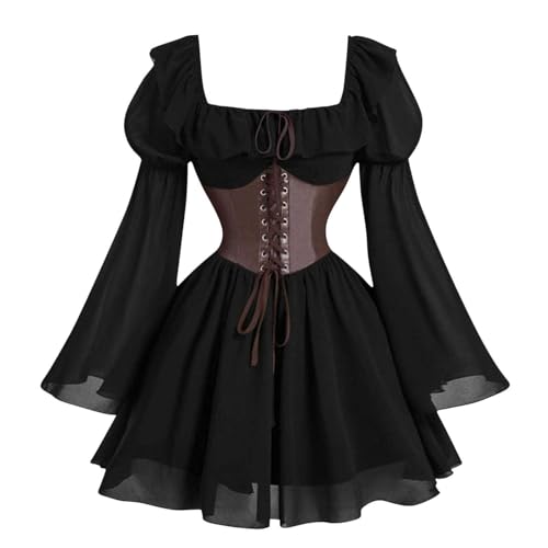 Robe médiévale élégante à manches bouffantes verte pour costume historique féminin