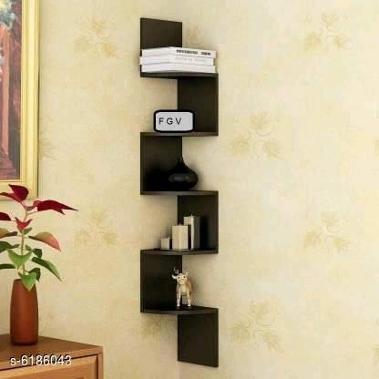 Image of Engineered Wood Wall Mount Wall Shelf Storage Display Floating Shelf For Home And Living Room,Dining Room,Kid'S Room,Outdoor Decor Items (Zig Zag, Black)