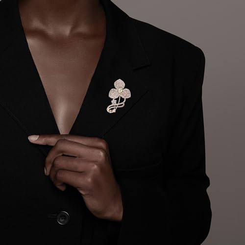 Image of Gold Crystal Shell Flower Brooch Pins for Women Elegant Pearl Rhinestone Floral Brooches Pin Fashion Jewelry for Party Dance Wedding Banquet Brooch for Women Girl Gift