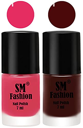 Image of Long Lasting Nail Polish | Nail Paint Combo 7 ml Each) - Set of 2 Dark Rose Pink-Wine