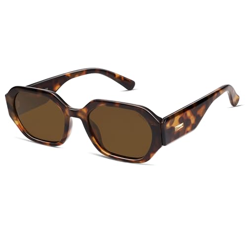 SOJOS Lunettes De Soleil RéTro Hexagonales PolariséEs Femmes Hommes Rectangulaires Tendance AnnéEs 90 UV400 Lunettes De Soleil SJ2232,Tortue