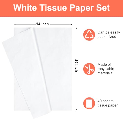 Jutieuo 40 Folhas de Papel de Seda Branco, 20x14