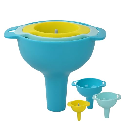 Set of 4 Funnels for Filling Bottles, Kitchen Funnel Set Nested Funnels, Cooking Funnel with Detachable Strainer Filter for Fluid, Liquid, Oil, Powder, Seasoning