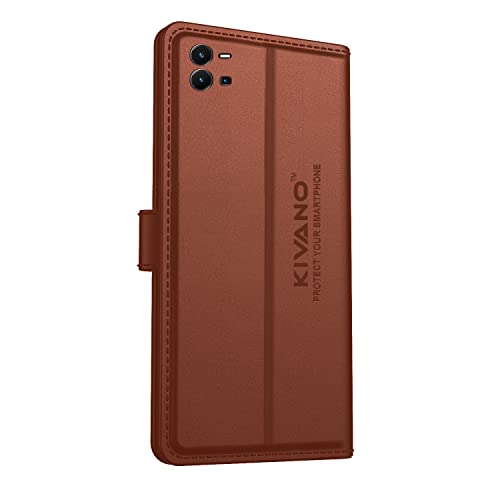 Image of KIVANO Compatible with Vivo Y35 Flip Cover | Leather Finish | Inside Pockets & Inbuilt Stand | Shockproof Wallet Style Magnetic Closure Back Cover Case