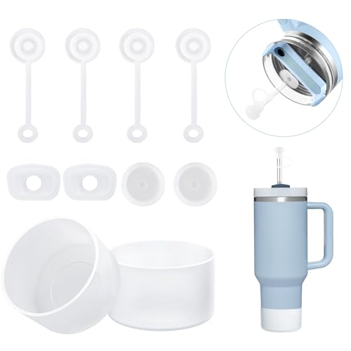 Stanley Cup Accessories 10 Pcs, Heelay Silicone Spill Stopper for Stanley Cup 40oz, 30oz & 20oz Tumbler White and Pink