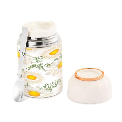 Cgiub Little Daisy - Termo de comida sin BPA, 500 ml, de acero inoxidable, aislado al vacío, con cuchara plegable, recipiente a prueba de fugas que mantiene el frío y el calor