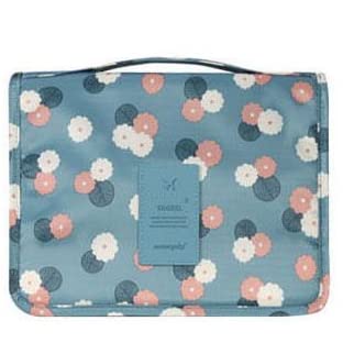 ALTALIVA Nylon Portable Large Capacity Makeup Bag Folding Travel Organizer Toiletry Bag Blue Flowers