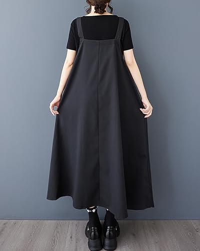 ellazhu Women's Dress Squareneck Sleeveless Pleats Patchwork Color Block Adjustable Strap with Pocket GZ4993