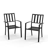 PHI VILLA 2 Pcs Patio Metal Dining Chairs, Outdoor Wroght Iron Seating Dining Chairs, Stackable Bistro Chair for Garden, Backyard, Lawn, Supports 300 lbs