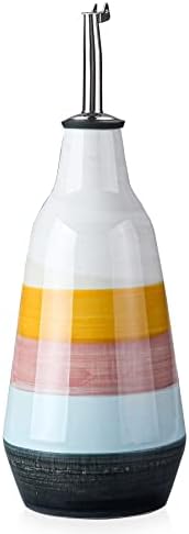 LIUCUON Ceramic Olive Oil Dispenser Bottle, Porcelain Vinegar Bottle,Oil Bottle with Pourer for Kitchen,400ml
