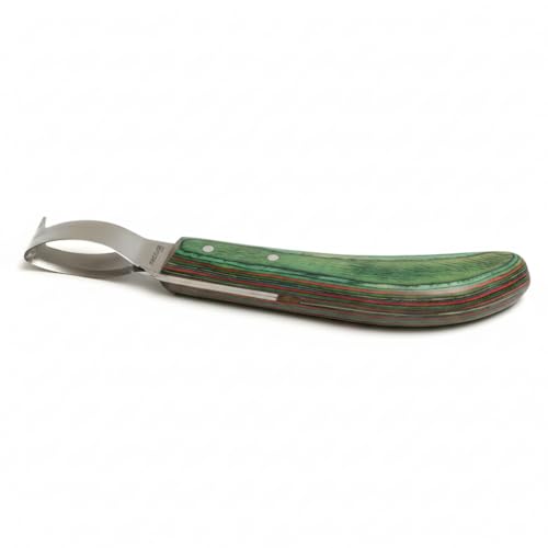 Image of Premium Japanese Stainless Steel Long Loop Hoof Knife with a rhino hook and Smooth Wooden Handle - Perfect for Better Hoof Cleaning