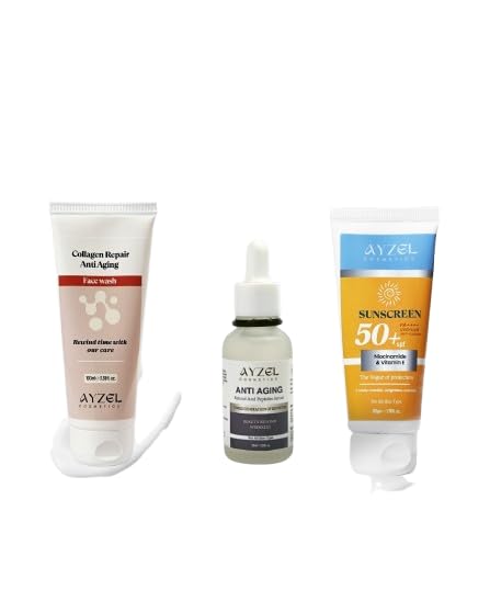 Image of Skincare Routine Kit for Unisex , Anti-Aging 100 ml , Face Wash Anti-Aging Serum 30ml & Sunscreen SPF 50 - 50gm Combo 3