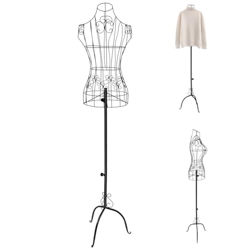 Maniquí de metal vintage, soporte para maniquí de ropa, altura ajustable 140-160 cm, maniquí de alambre de hierro para uso femenino para perchero, color negro